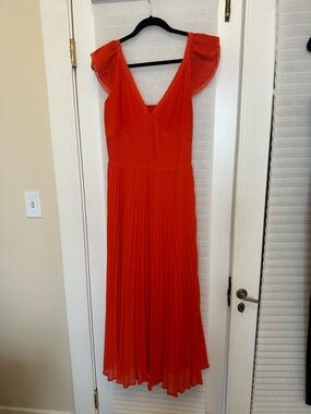 foxiedox Vibrant Red Pleated Maxi Dress with Flutter Sleeves